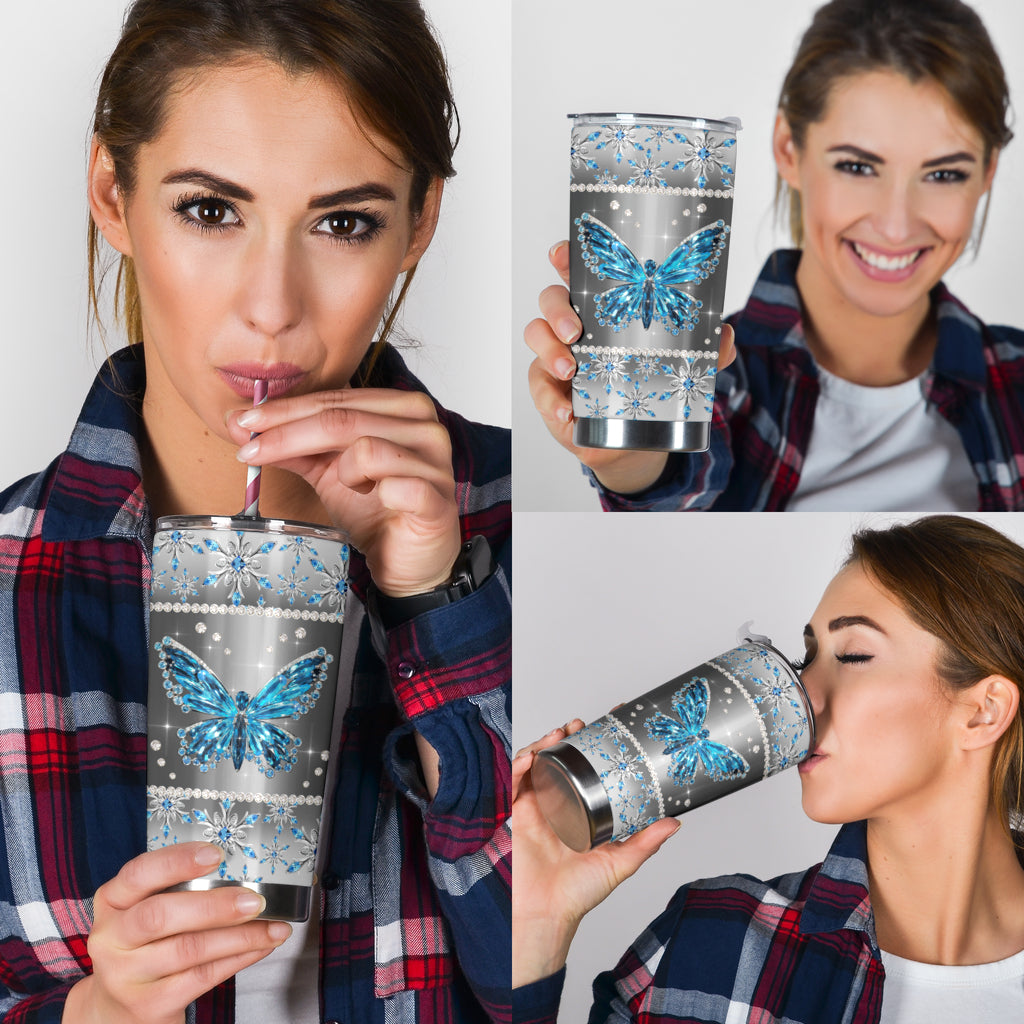 Winter Vibes Rhinestone Pattern Print Butterfly Tumbler 0622