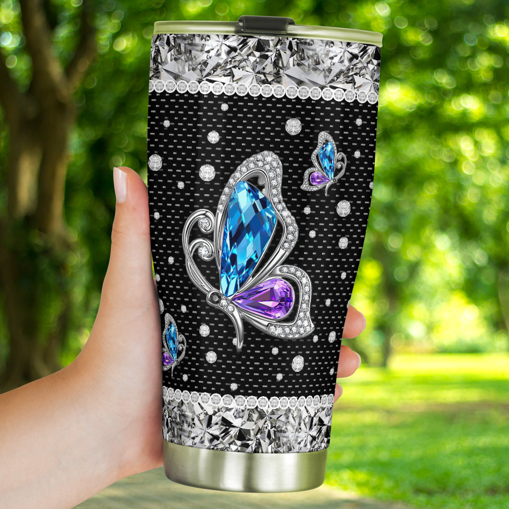 Butterflies Tumbler With Rhinestone Pattern Print 0622