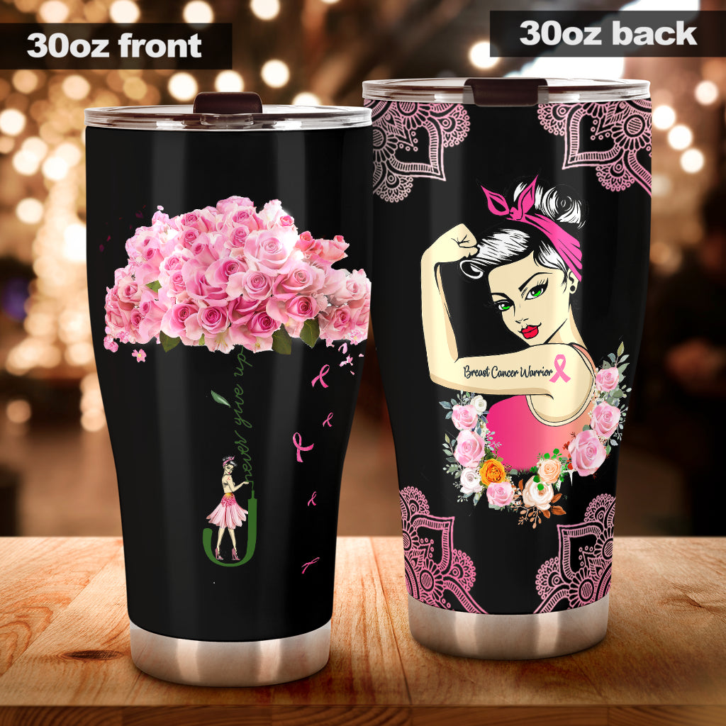 Never Give Up Breast Cancer Awareness Tumbler 0622