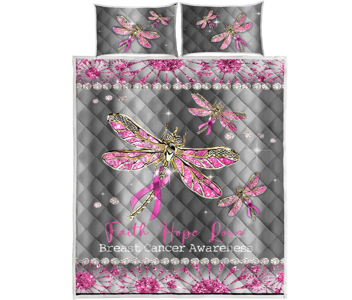 Faith Hope Love Breast Cancer Awareness  Quilt Set 0622