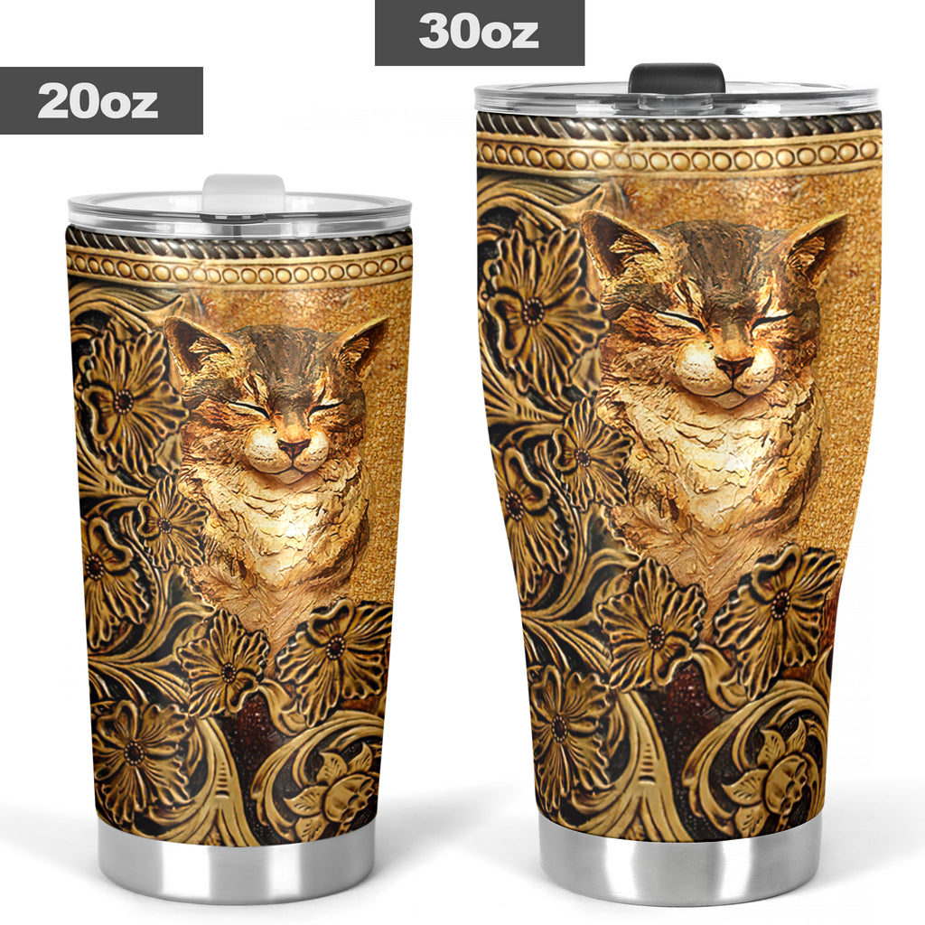 Cat Tumbler With Leather Pattern Print 0622