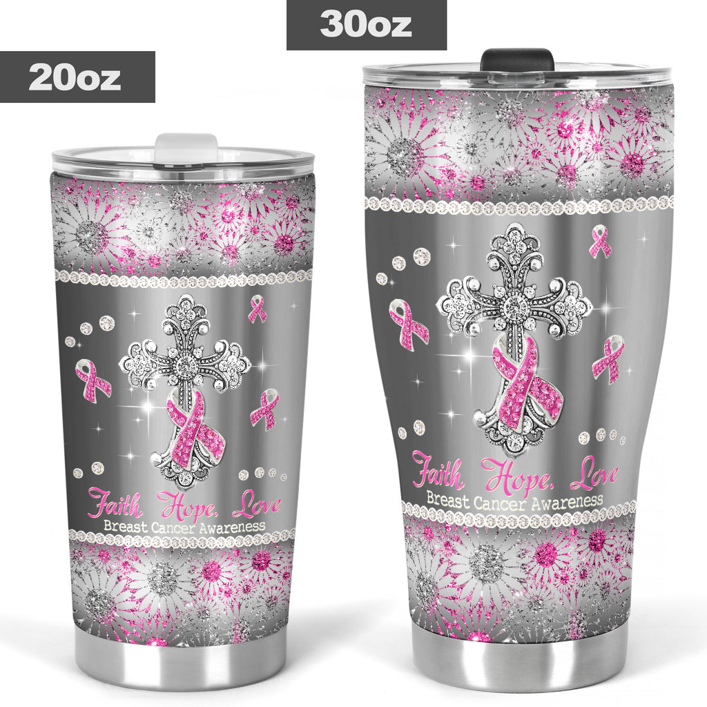 Faith Hope Love - Breast Cancer Awareness Tumbler With Faux Glitter Print 0622