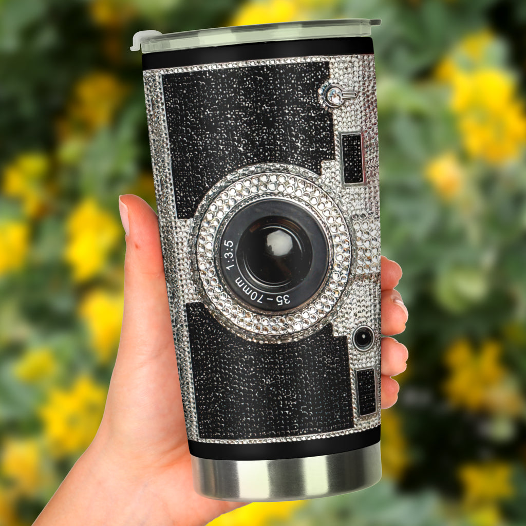 Bling Camera Rhinestone Pattern Print Photography Tumbler 0622