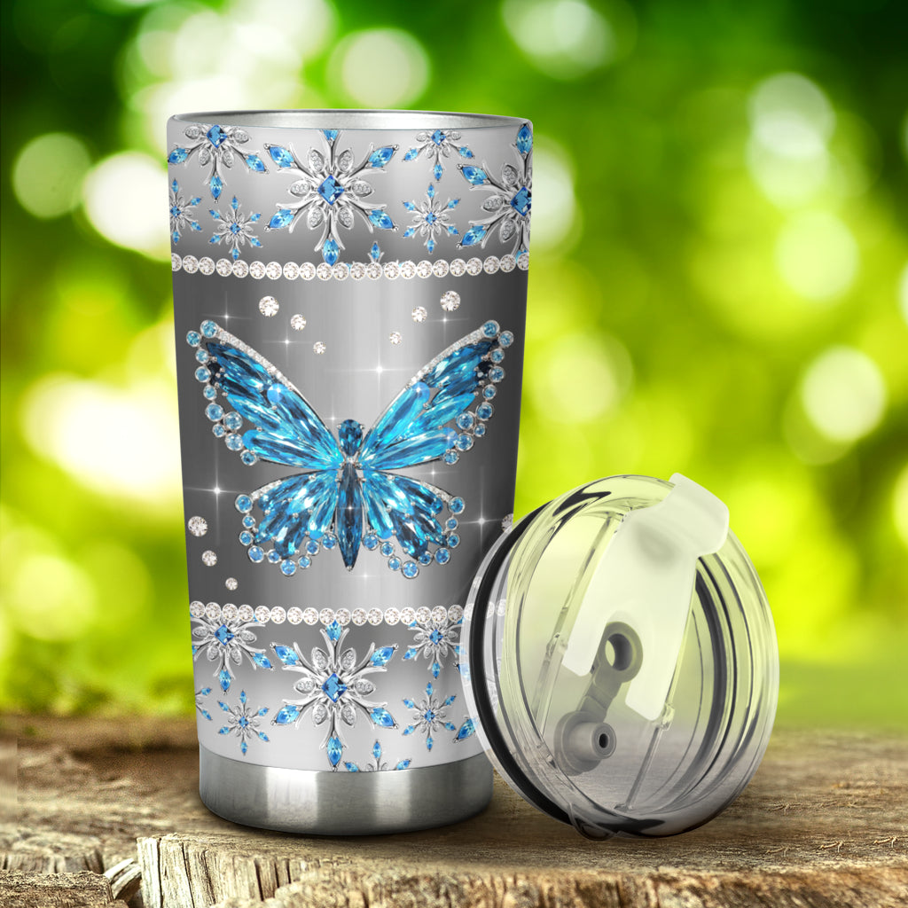 Winter Vibes Rhinestone Pattern Print Butterfly Tumbler 0622