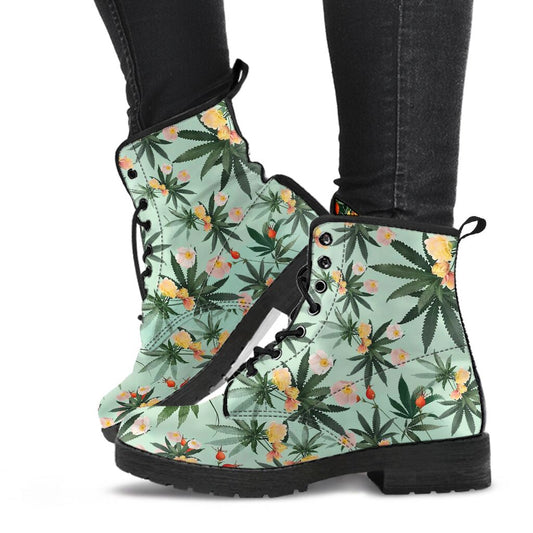 Floral Leaves - Weed Leather Boots 0622