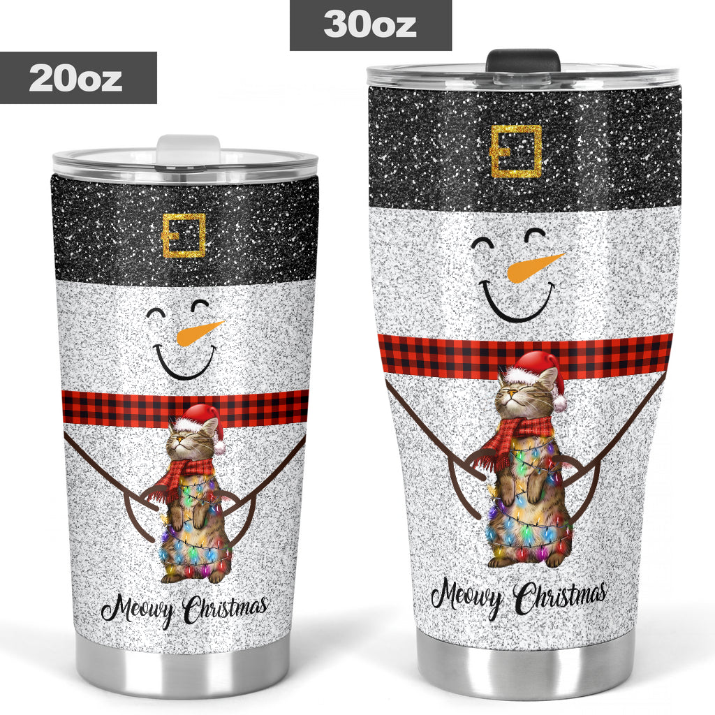 Meowy Christmas Faux Glitter Print Cat Tumbler 0622