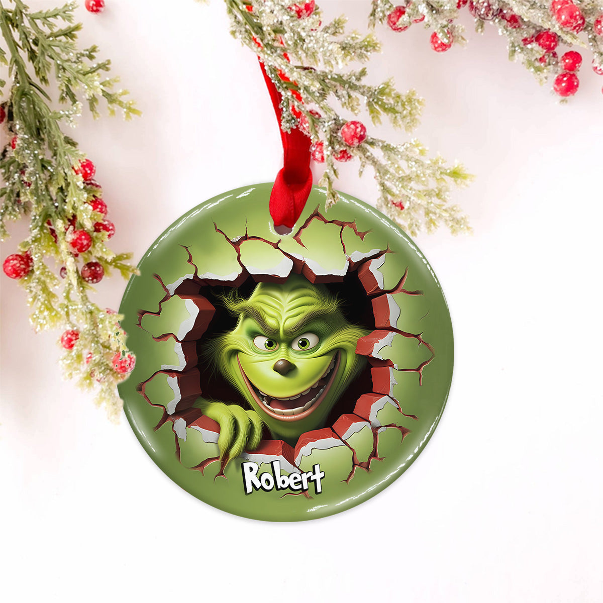 Merry Grinchmas - Personalized Stole Christmas Ceramic Circle Ornament