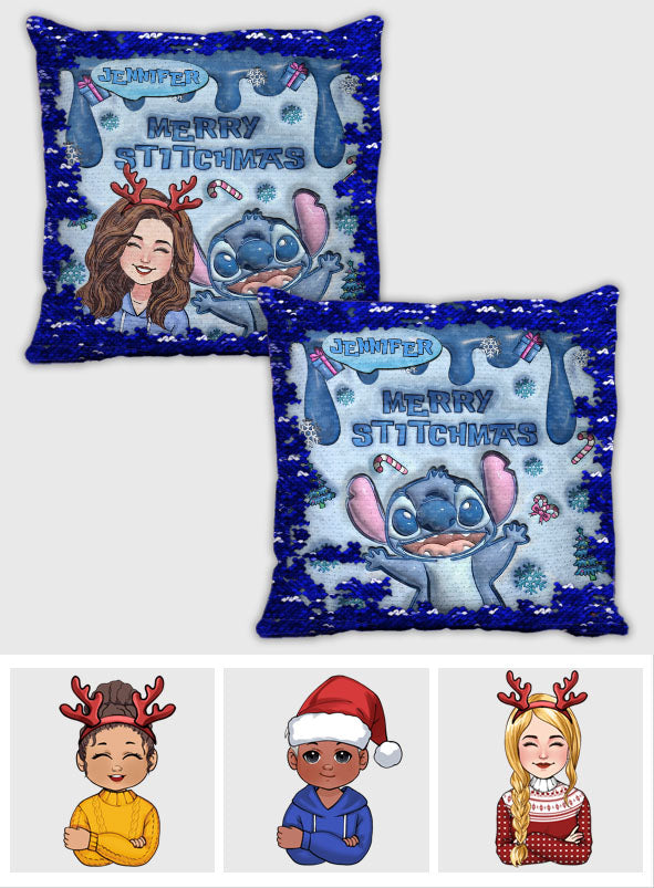 Merrry Christmas Ohana - Personalized Ohana Sequin Pillow Cover
