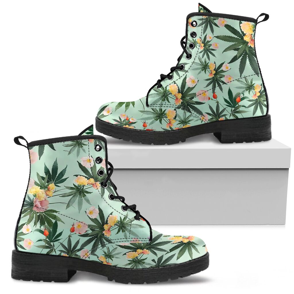 Floral Leaves - Weed Leather Boots 0622