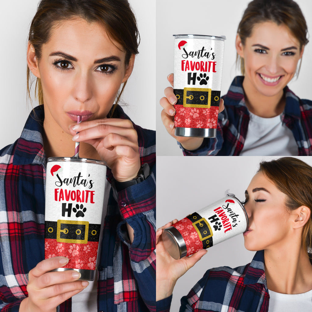 Santa's Favorite Ho Faux Glitter Print Dog Tumbler 0622