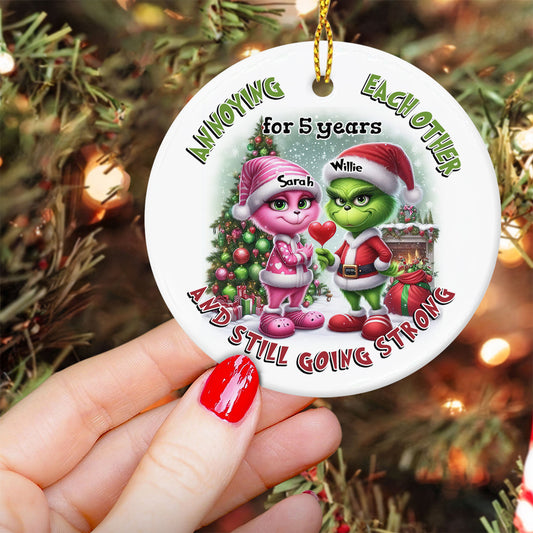 Annoying Each Other - Personalized Stole Christmas Ceramic Circle Ornament