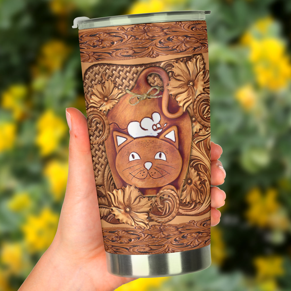 Cat Faux Wood Print Cat Tumbler 0622