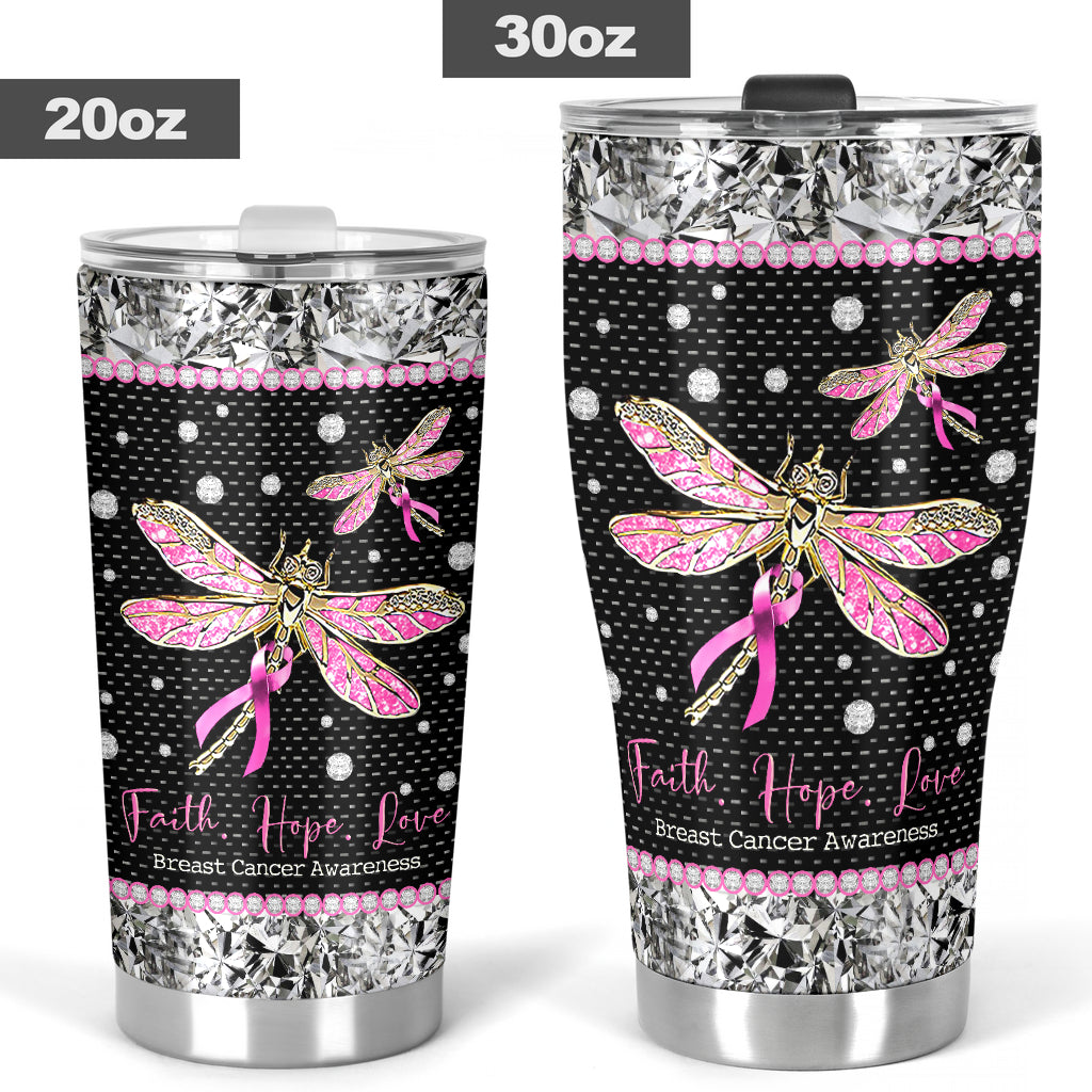 Faith Hope Love - Breast Cancer Awareness Tumbler With Rhinestone Pattern Print 0622