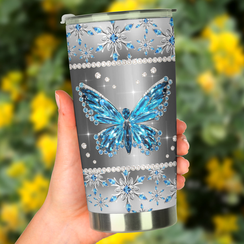 Winter Vibes Rhinestone Pattern Print Butterfly Tumbler 0622