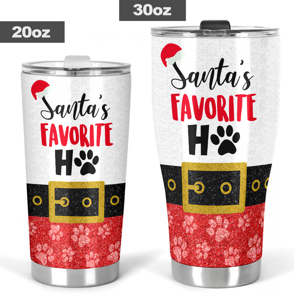 Santa's Favorite Ho Faux Glitter Print Dog Tumbler 0622