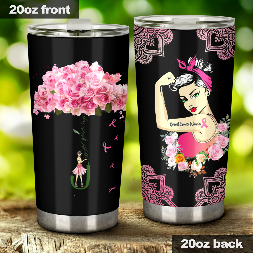 Never Give Up Breast Cancer Awareness Tumbler 0622