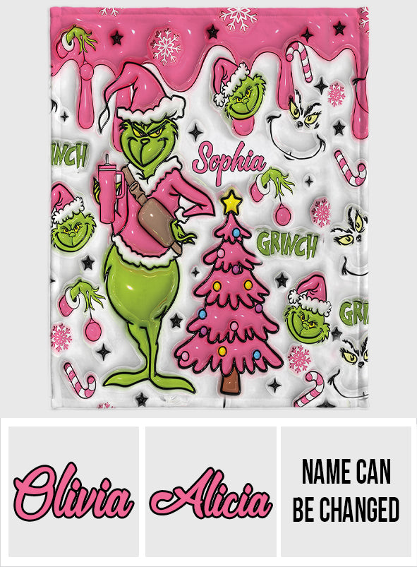 Any Name Pink Snowflakes - Personalized Blanket