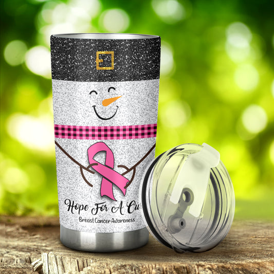 Hope For A Cure Faux Glitter Print Breast Cancer Awareness Tumbler 0622