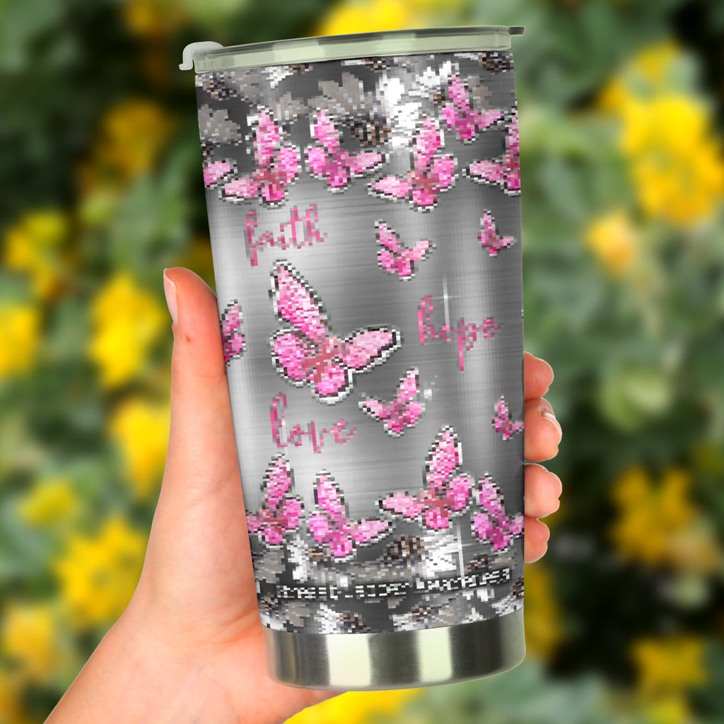 Faith Hope Love Metal Pattern Print Breast Cancer Awareness Tumbler 0622