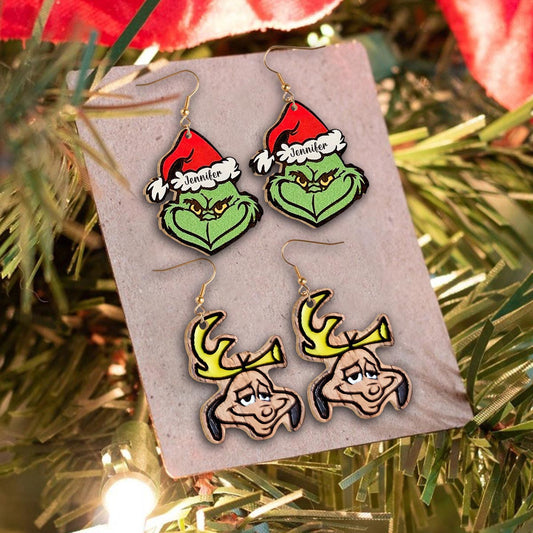 Merry Christmas - Personalized Stole Christmas Wooden Earrings