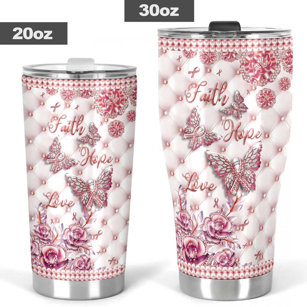 Faith Hope Love - Breast Cancer Awareness Tumbler With Rhinestone Pattern Print 0622