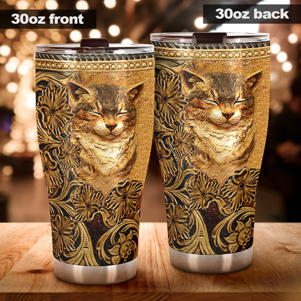 Cat Tumbler With Leather Pattern Print 0622