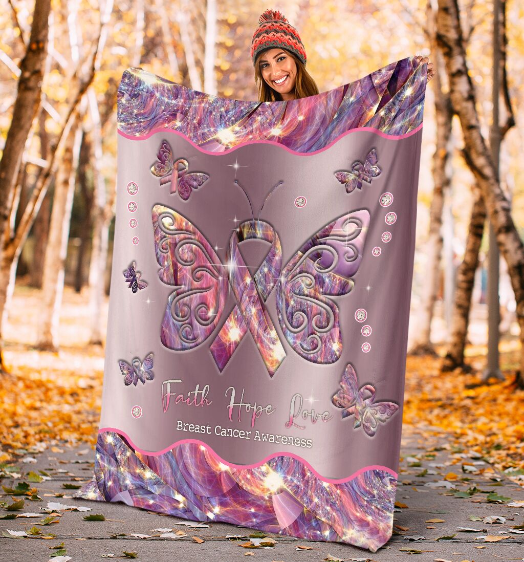 Faith Hope Love Breast Cancer Awareness Blanket 0622