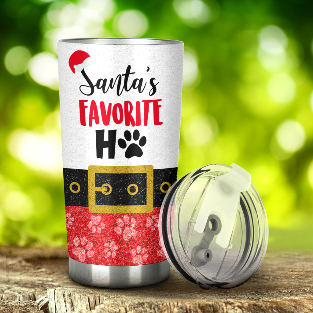 Santa's Favorite Ho Faux Glitter Print Dog Tumbler 0622