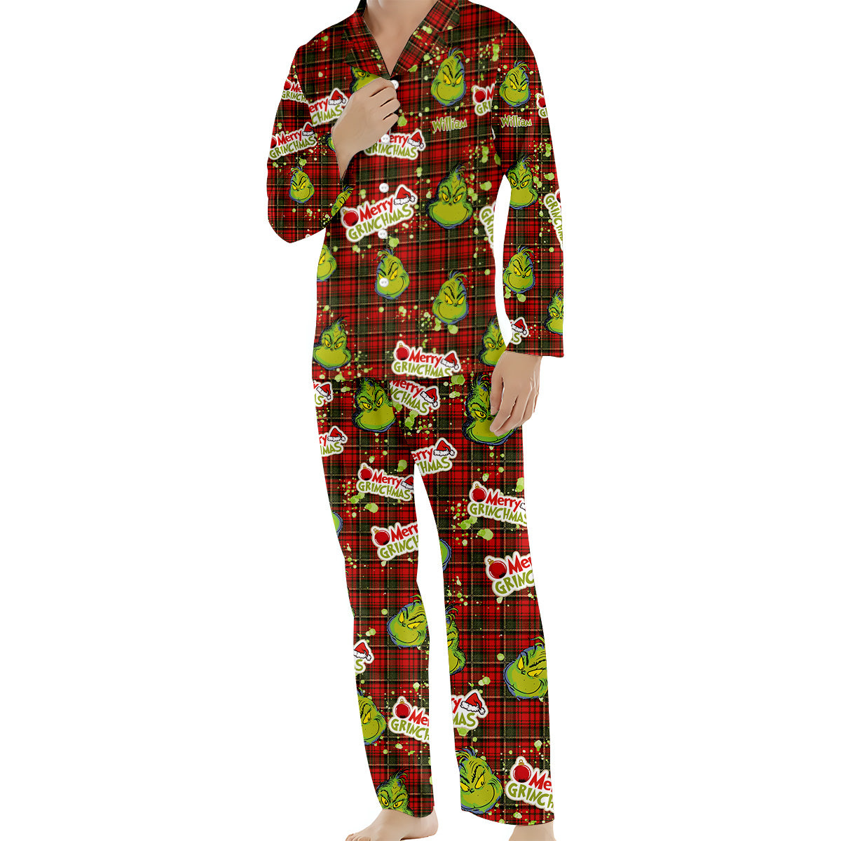 Merry Grinchmas - Personalized Stole Christmas Button Down Pajamas