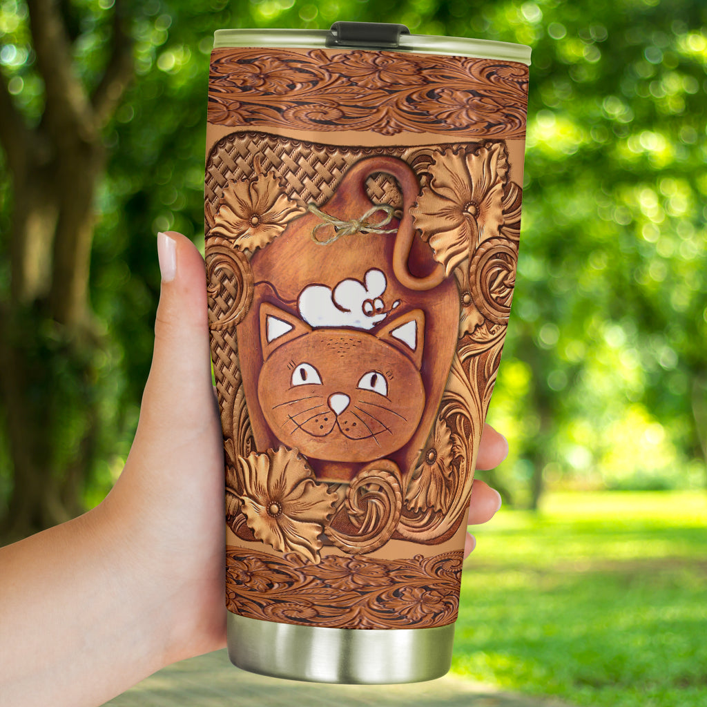 Cat Tumbler With Faux Wood Print 0622