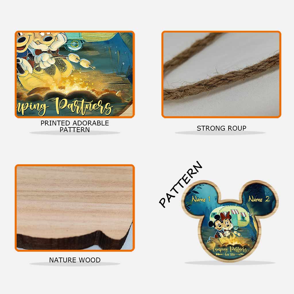 Camping Partners For Life - Personalized Couple Camping Wood Sign With 3D Pattern Print