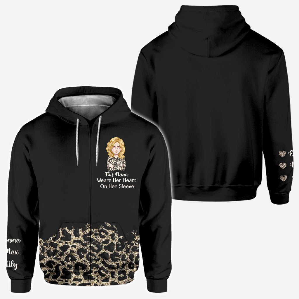 This Nana Wears Her Heart On Her Sleeve - Personalized Mother's Day Grandma All Over and Hoodie