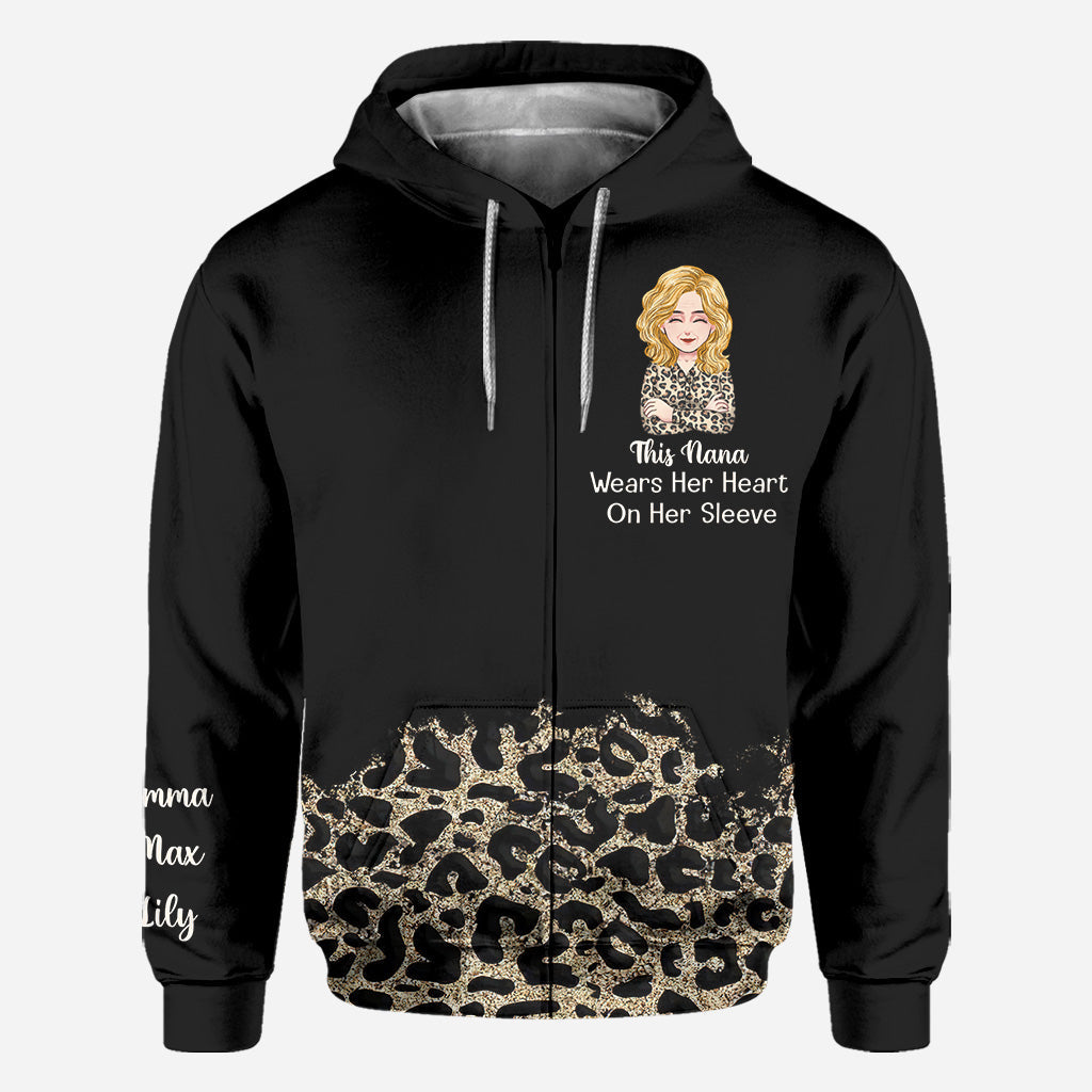 This Nana Wears Her Heart On Her Sleeve - Personalized Mother's Day Grandma All Over and Hoodie