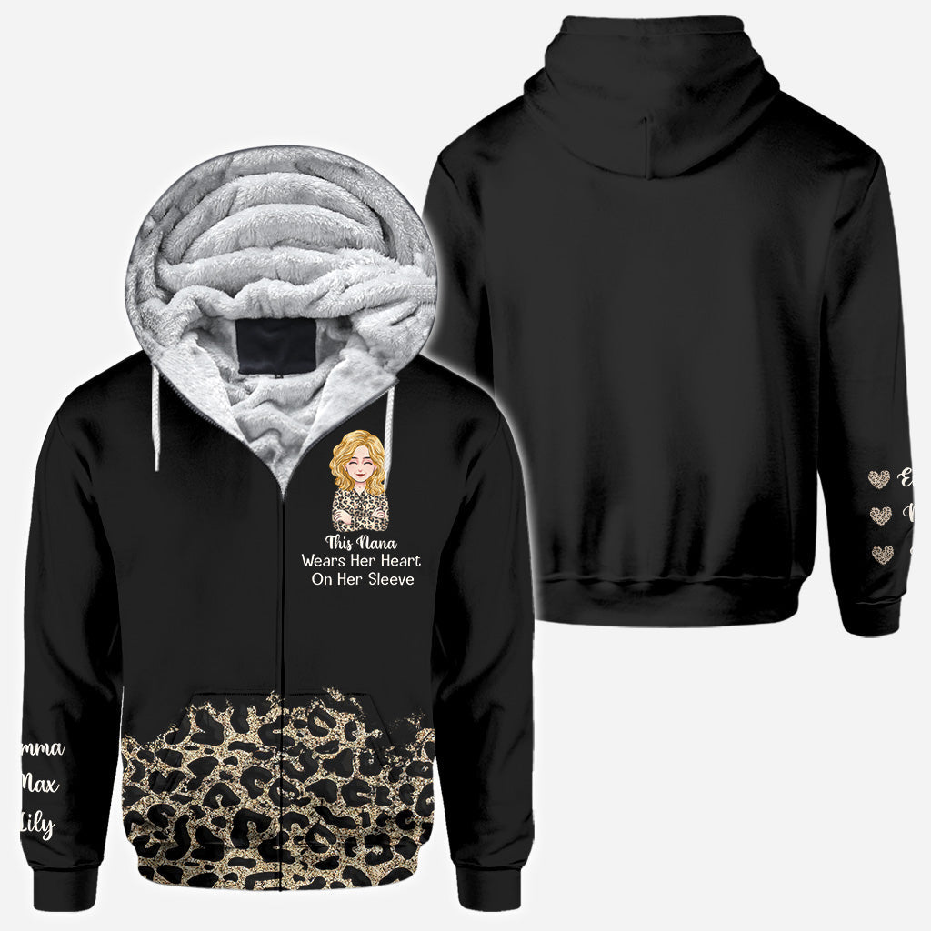 This Nana Wears Her Heart On Her Sleeve - Personalized Mother's Day Grandma All Over and Hoodie