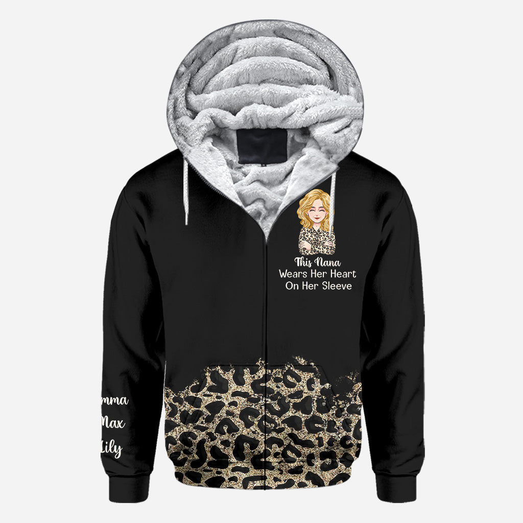 This Nana Wears Her Heart On Her Sleeve - Personalized Mother's Day Grandma All Over and Hoodie