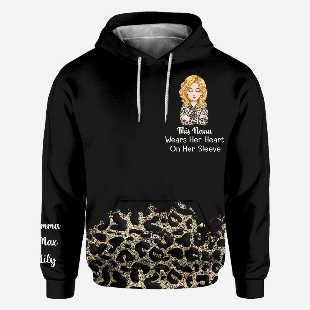 This Nana Wears Her Heart On Her Sleeve - Personalized Mother's Day Grandma All Over and Hoodie