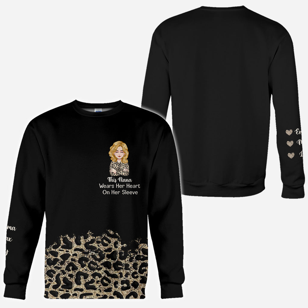 This Nana Wears Her Heart On Her Sleeve - Personalized Mother's Day Grandma All Over and Hoodie