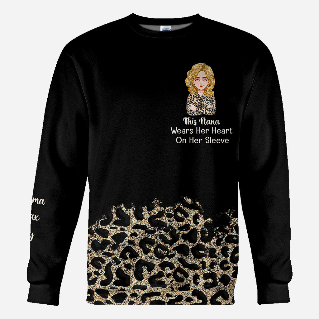 This Nana Wears Her Heart On Her Sleeve - Personalized Mother's Day Grandma All Over and Hoodie
