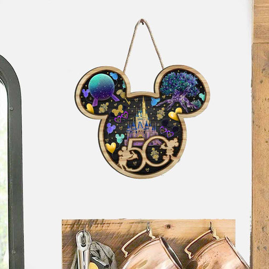 50 Years Of Magic - Mouse Wood Sign With 3D Pattern Print