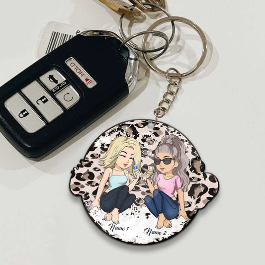 Besties Leopard - Personalized Keychain (Printed On Both Sides)