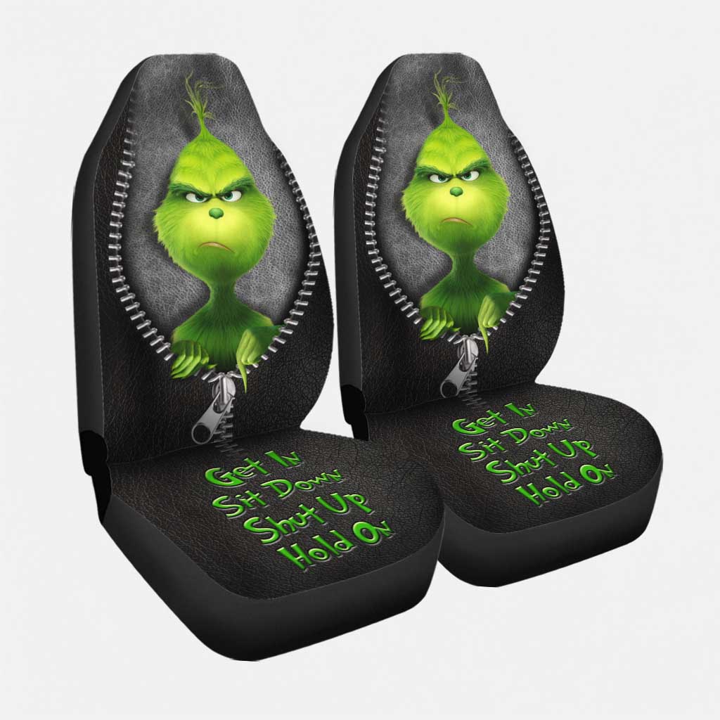 Get In Sit Down Shut Up Hold On Mischief - Seat Covers With Leather Pattern Print