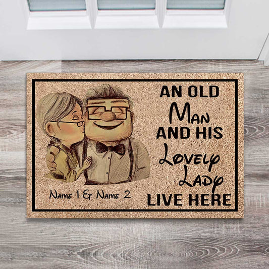 An Old Man And His Lovely Lady - Personalized Couple Mouse Doormat