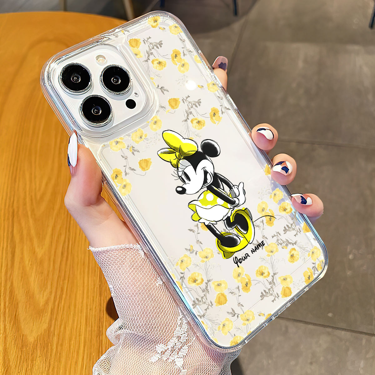 Yellow Floral - Personalized Mouse Clear Phone Case