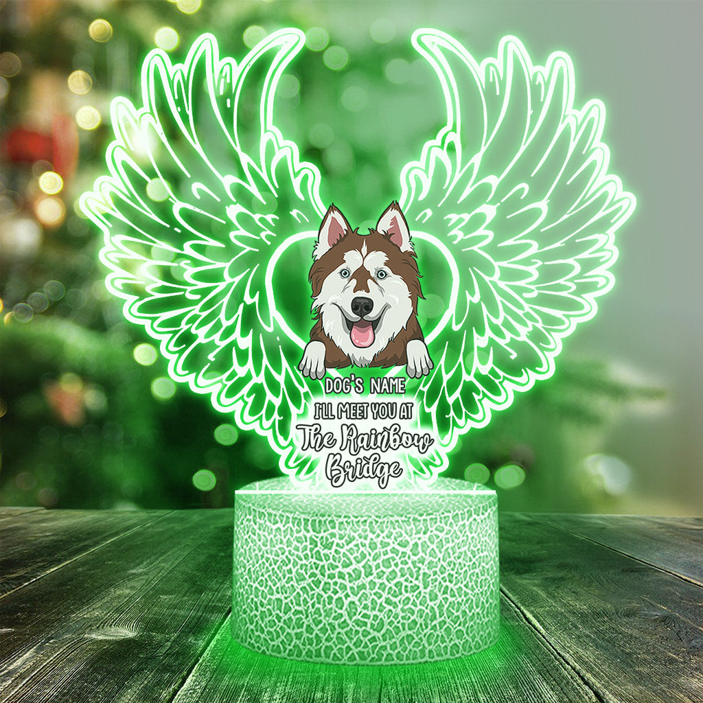 I'll Meet You At The Rainbow Bridge - Personalized Dog Shaped Plaque Light Base