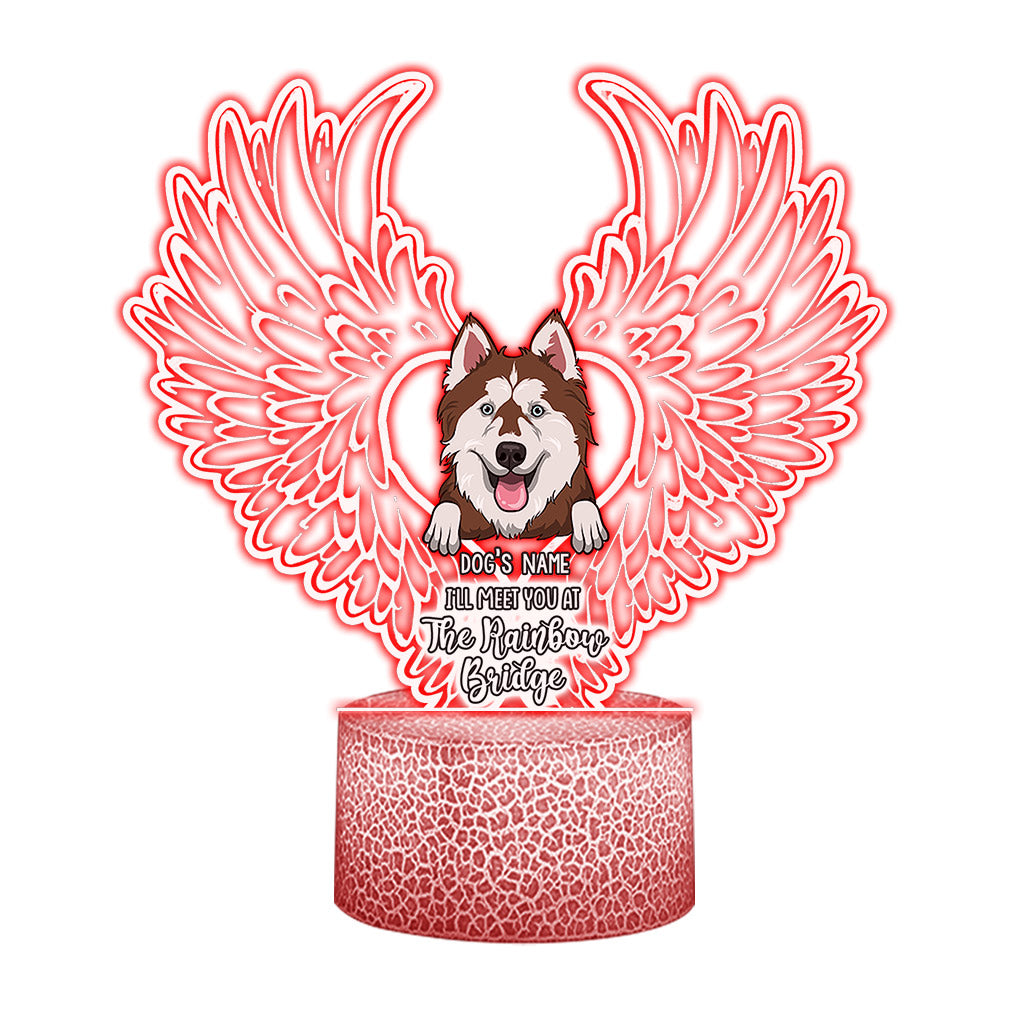 I'll Meet You At The Rainbow Bridge - Personalized Dog Shaped Plaque Light Base