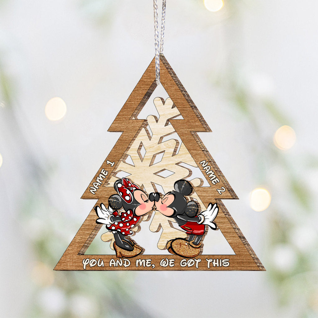 You And Me We Got This Mouse Ears Snowflake - Personalized Christmas Mouse Layered Wood Ornament