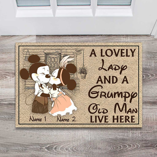 A Lovely Lady And A Grumpy Old Man - Personalized Couple Mouse Doormat