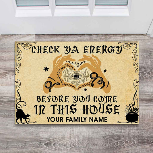 Check Ya Energy - Witch Personalized Coir Pattern Print Doormat