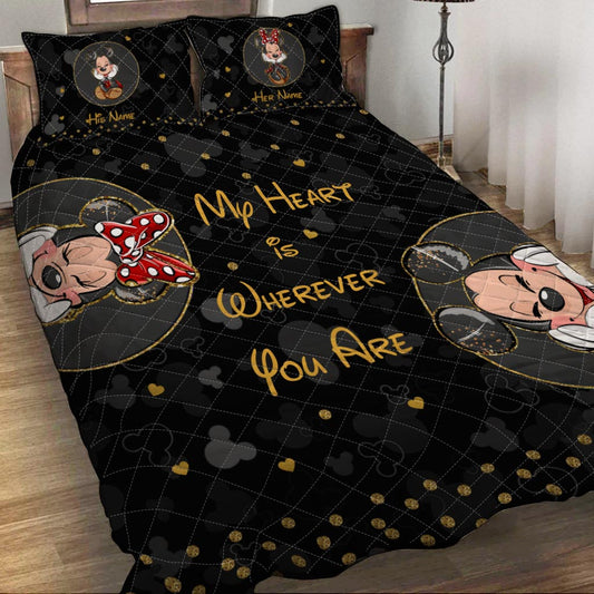 My Heart Is Wherever You Are - Personalized Mouse Quilt Set