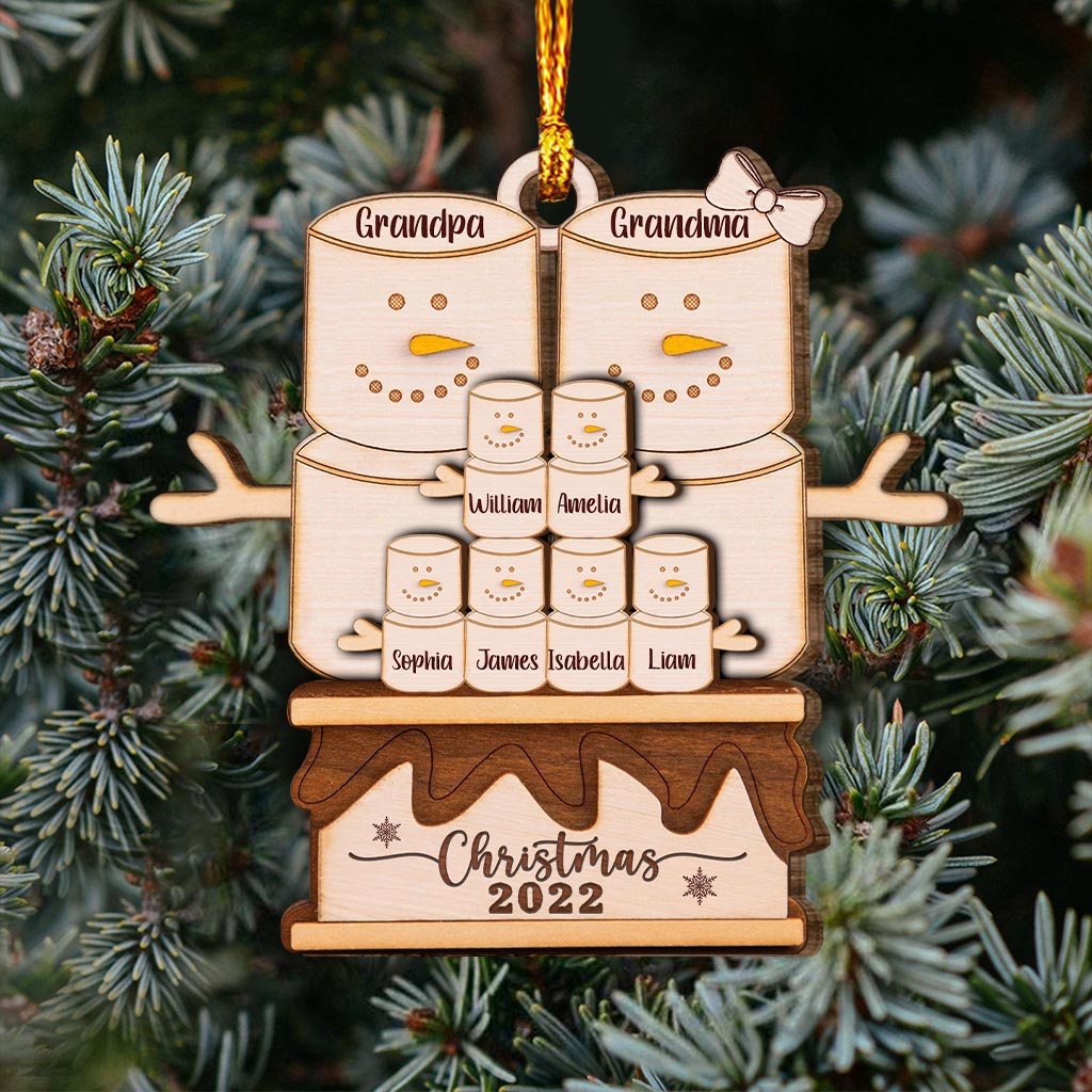 Grandma And Grandpa Marshmallow - Personalized Christmas Layered Wood Ornament